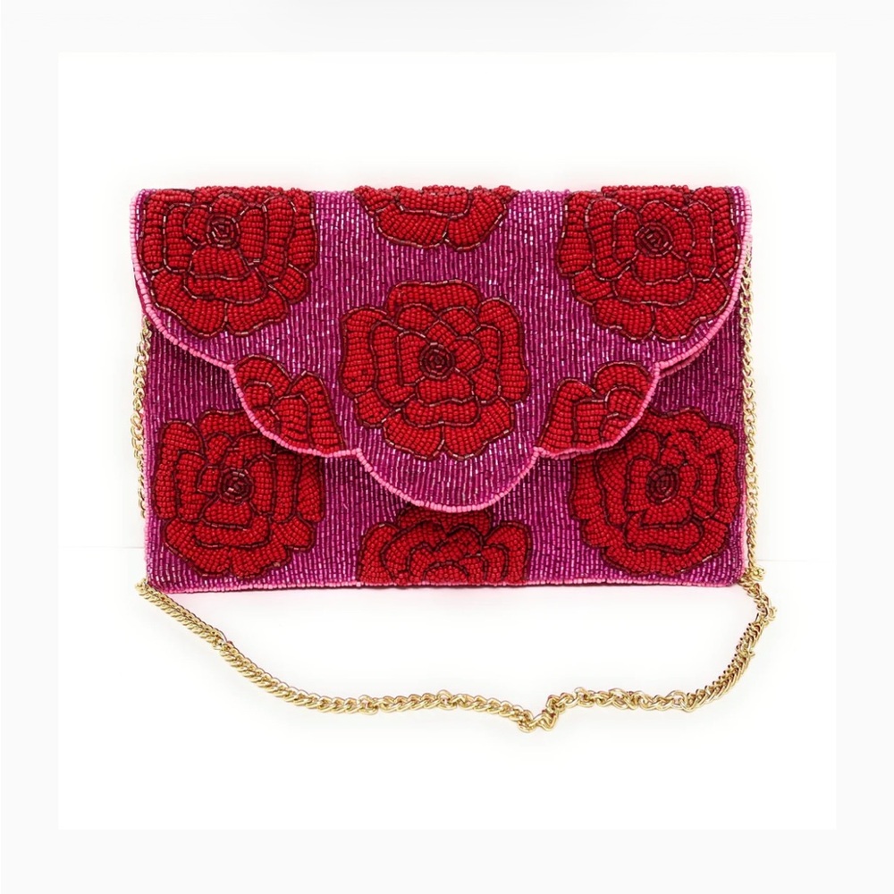 Floral Beaded Clutch - Red and Pink